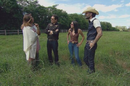 Narcisa, Celso Portiolli, Ana Castela e Luan Pereira no meio do mato em reportagem especial do domingo Legal