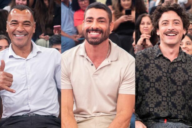 Cafu, Cauã Reymond e Jesuíta Barbosa em uma montagem no Altas Horas