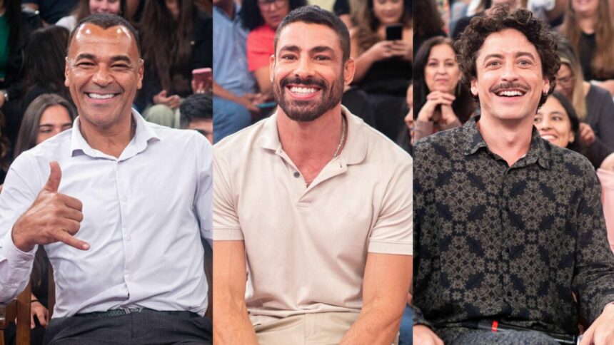 Cafu, Cauã Reymond e Jesuíta Barbosa em uma montagem no Altas Horas