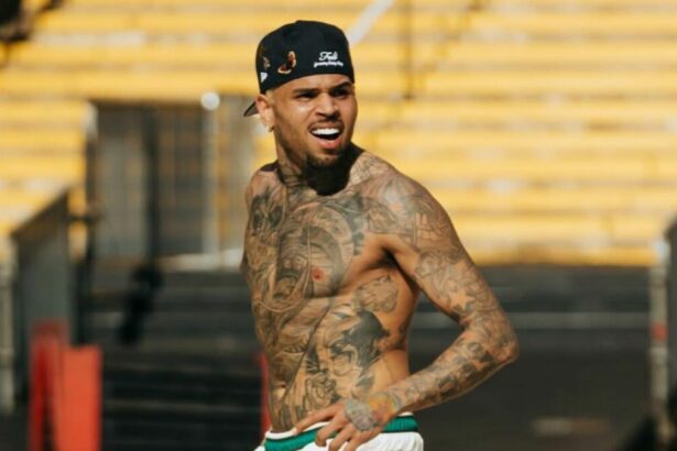 Chris Brown sem camisa e de boné