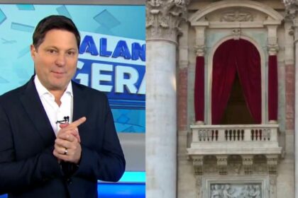 Eleandro Passaia em montagem com Basílica de São Paulo informando a escolha do Papa