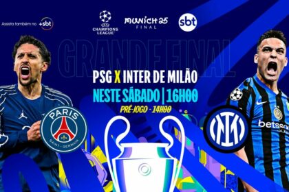 Arte com logo do PSG e do Inter de Milão