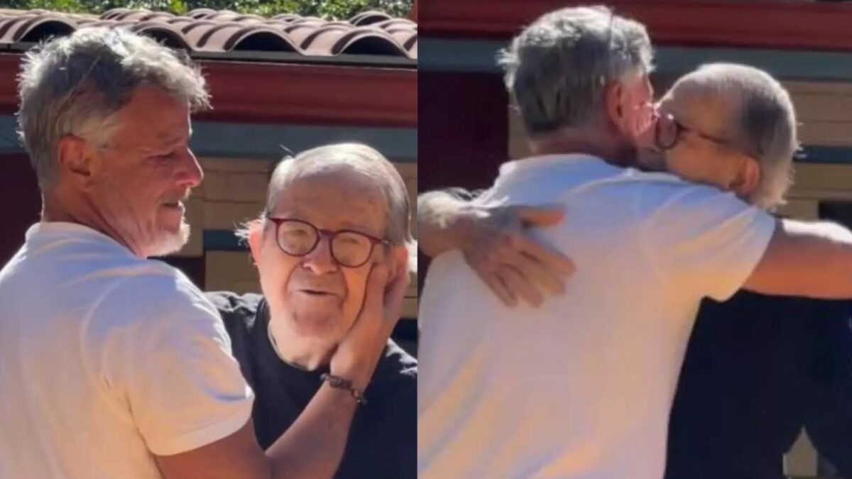 Marcello Novaes em trecho de um vídeo abraçando o seu pai
