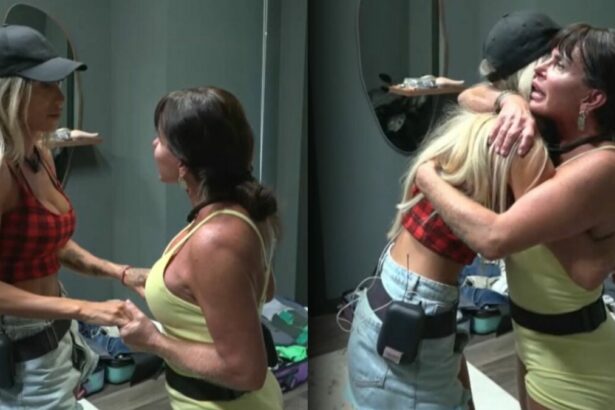 Tali segura nas mãos de Gretchene depois abraça a cantora no quarto do Power Couple Brasil 7