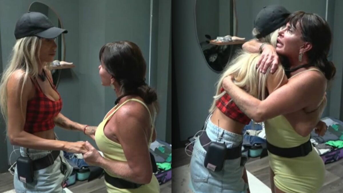 Tali segura nas mãos de Gretchene depois abraça a cantora no quarto do Power Couple Brasil 7