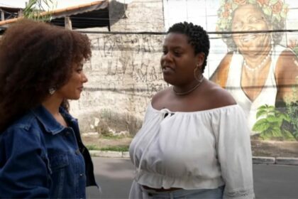 Valéria Almeida em trecho do programa Paulistar no Grajaú