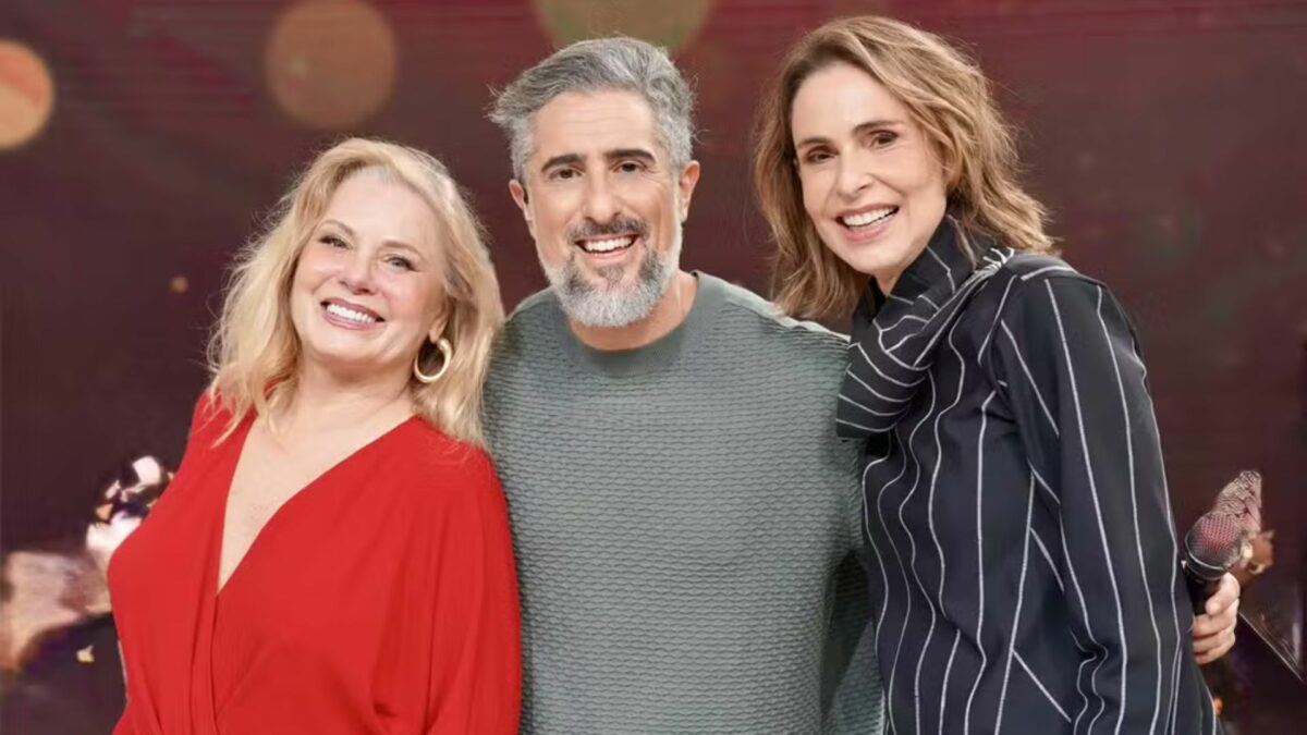 Vera Fischer e Silvia Pfeifer, ao lado de Marcos Mion, no Caldeirão