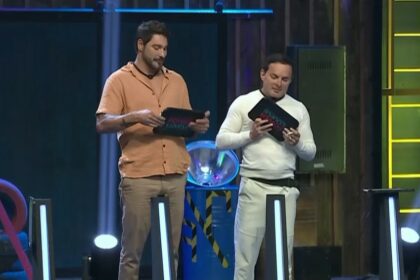 Victor e Esdras em trecho da dinâmica do Quebra Power no Power Couple Brasil 7