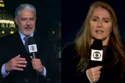William Bonner e Ilze Scamparini em uma montagem no Jornal Nacional