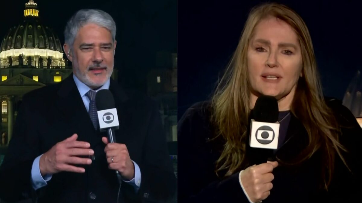 William Bonner e Ilze Scamparini em uma montagem no Jornal Nacional