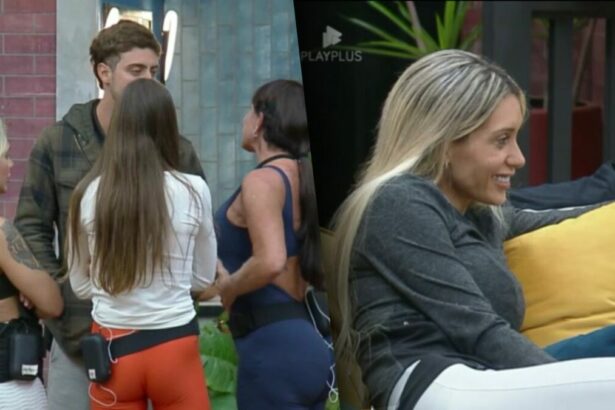 Grupo de Gretchen se reúne após a Prova das Mulheres. Na sala do Power Couple Brasil 7, Talira sorrir