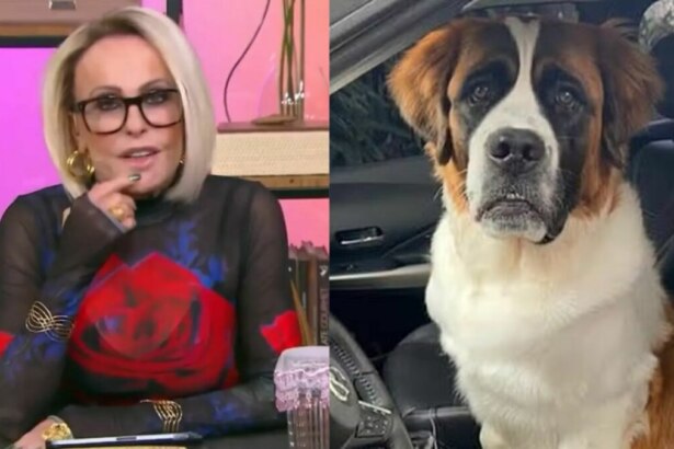 Ana Maria Braga e cachorro Capuccino em uma montagem