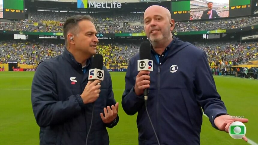 Edson Viana e Alex Escobar em trecho da transmissão da Copa do Mundo de Clubes na TV Globo