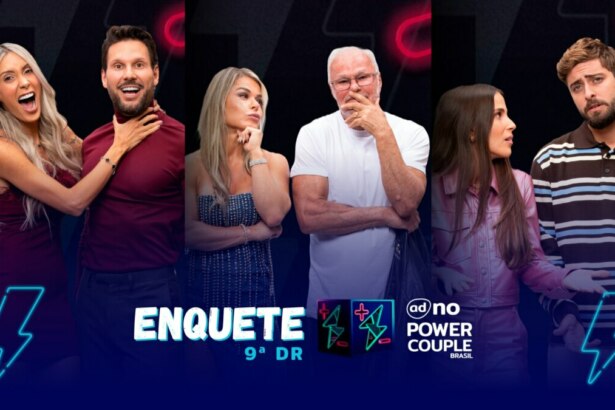 Tali e Pessina, Cris e Kadu e Nat e Eike com semblantes tristes na montagem da enquete da nona DR do Power Couple Brasil 7
