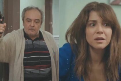 Enver armado e Ceyda em uma montagem no capítulo de Força de Mulher
