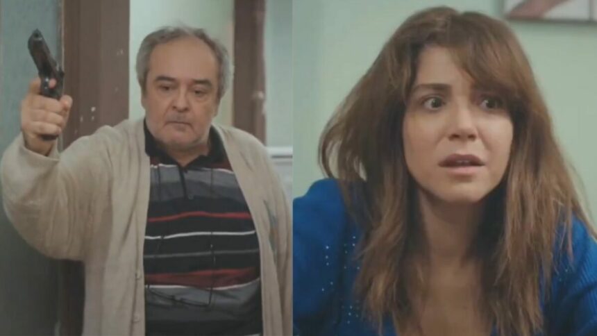 Enver armado e Ceyda em uma montagem no capítulo de Força de Mulher