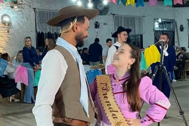 Um casal dançando quadrilha, em trecho dos destaques do Globo Repórter