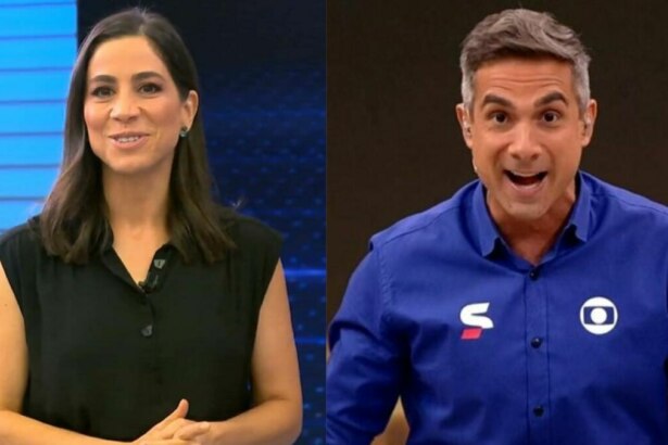 Julia Duailibi e Gustavo Villani em uma montagem em trecho de programas na globo