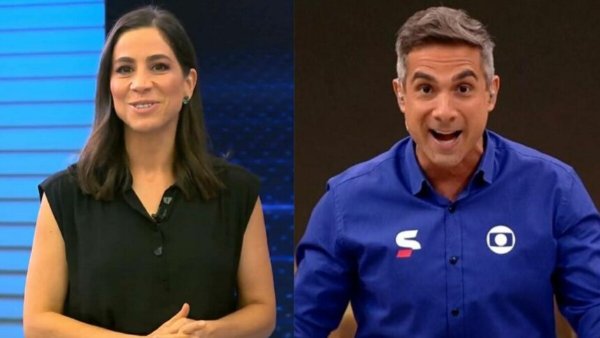 Julia Duailibi e Gustavo Villani em uma montagem em trecho de programas na globo