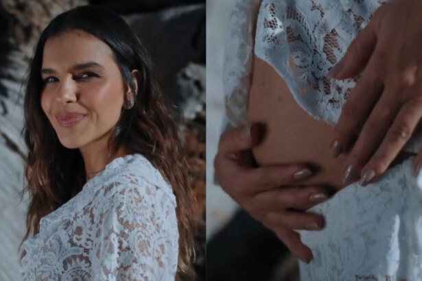 Mariana Rios em trecho do anúncio de gravidez, mostrando a barrida de grávida