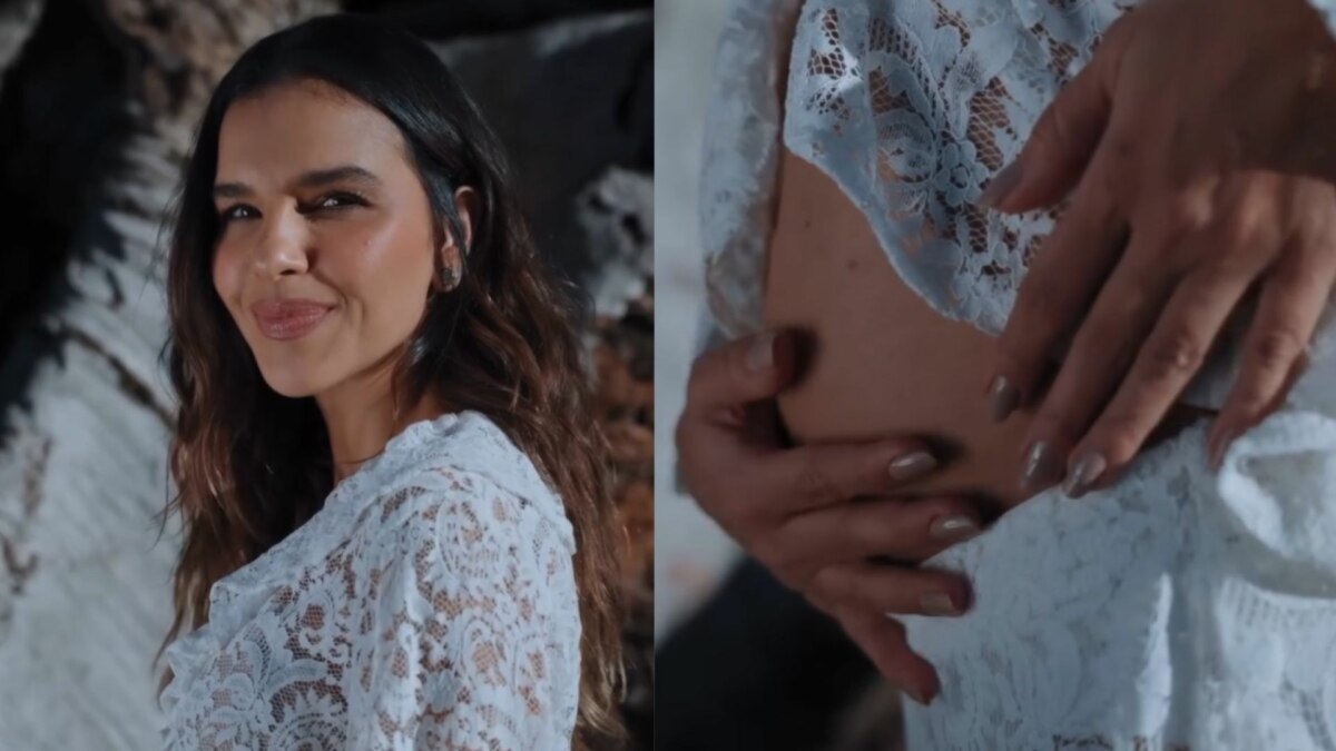 Mariana Rios em trecho do anúncio de gravidez, mostrando a barrida de grávida