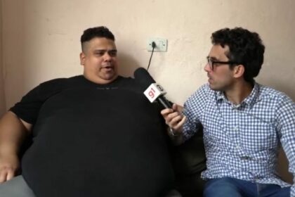 Entrevistado obeso em trecho de entrevista ao Profissão Repórter