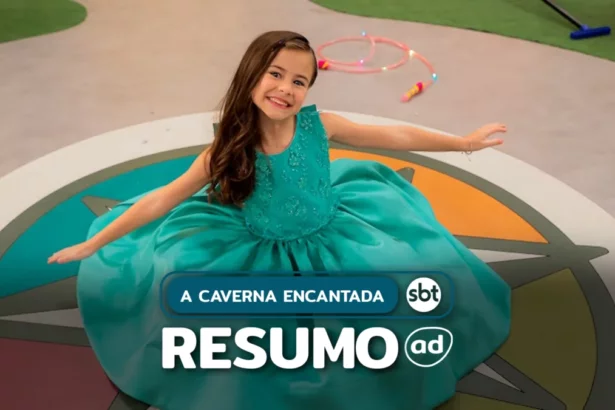 Anna, de vestido de gala verde, sorrindo em arte do resumo de A Caverna Encantada
