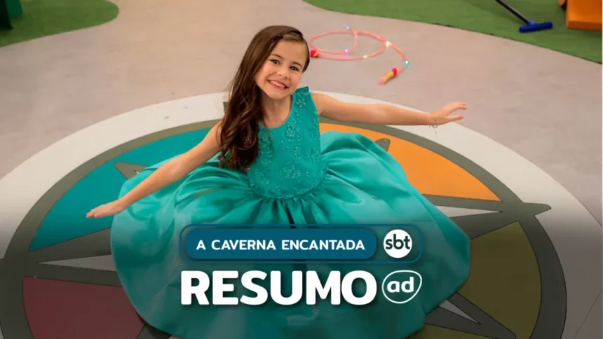 Anna, de vestido de gala verde, sorrindo em arte do resumo de A Caverna Encantada