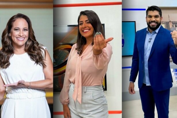Montagem com Renata Alves no estúdio do Hoje em Dia na RECORD, e Mariana Sena e Lucas Moura no cenário da TV Atalaia