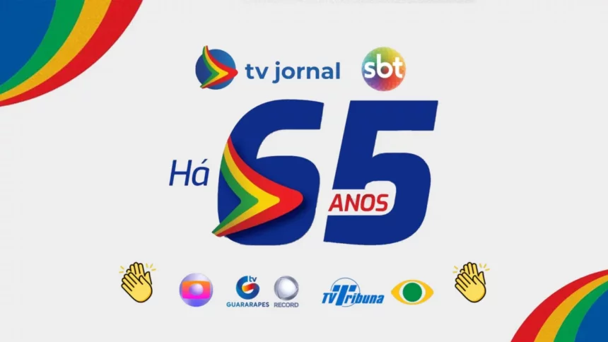 Logo dos 65 anos da TV Jornal SBT em Pernambuco com o logo abaixo da Globo, TV Guararapes/RECORD e TV Tribuna/Band batendo palmas para a Jornal