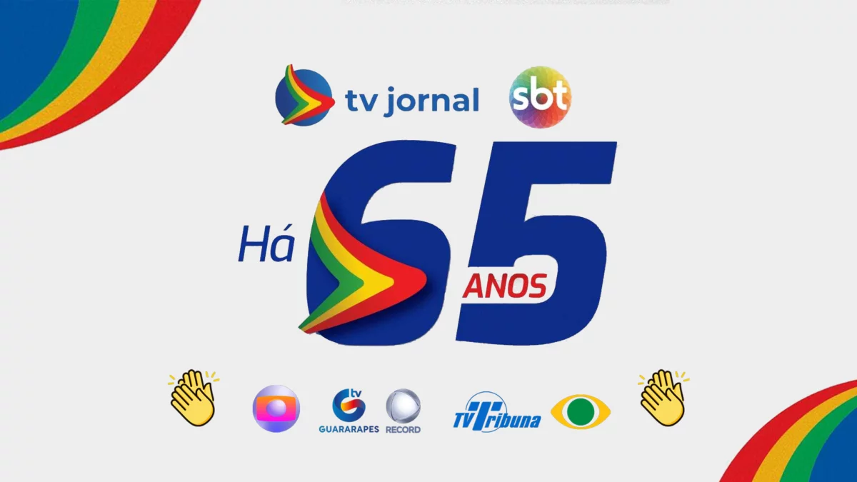 Logo dos 65 anos da TV Jornal SBT em Pernambuco com o logo abaixo da Globo, TV Guararapes/RECORD e TV Tribuna/Band batendo palmas para a Jornal
