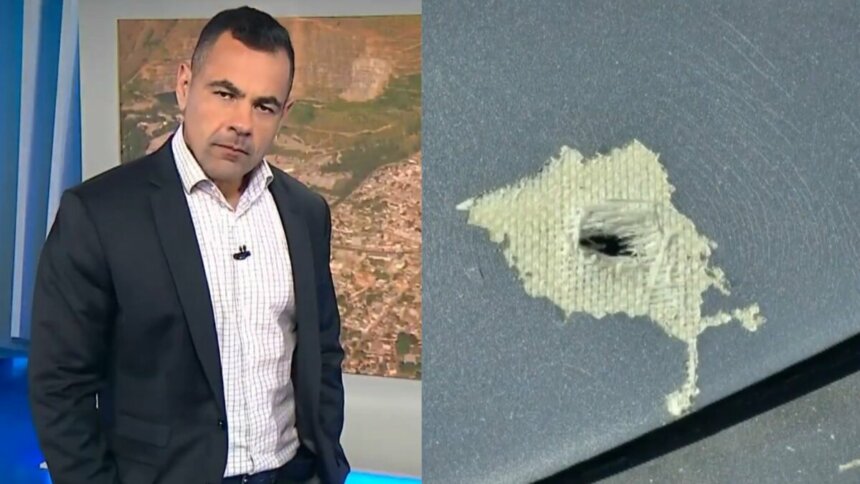 Tino Junior no Balanço Geral, em montagem com tiro no helicóptero da RECORD