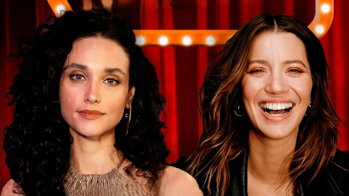 Débora Nascimento x Nathalia Dill na arte em vermelho divulgando a Batalha do Lip Sync