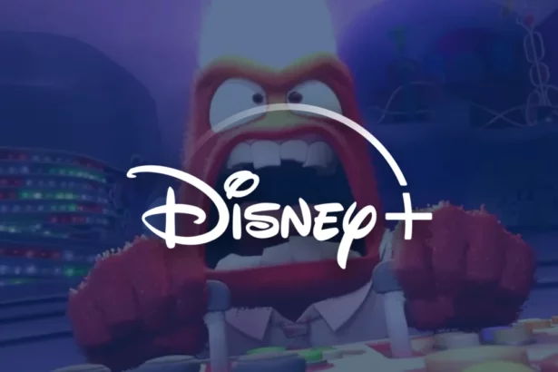 Logo da Disney + na frente do personagem Raiva de divertidamente