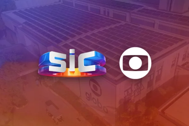 Logo da SIC e da Globo por cima da vista aérea dos Estúdios Globo