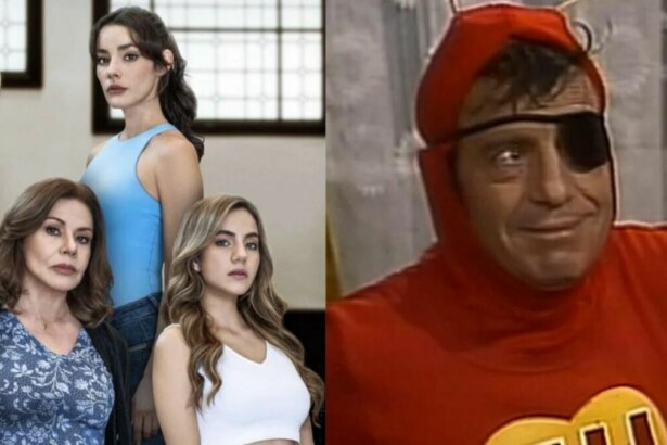 As Filhas da Senhora Garcia e Chapolin em uma montagem na divulgação do SBT