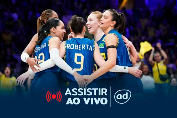 Jogadoras da Seleção Feminina de vôlei na arte onde assistir ao jogo Brasil x Alemanha