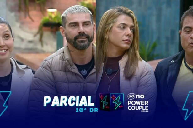 Carol e Radamés, Adriana e Dhomini na arte da parcial da enquete no Power Couple