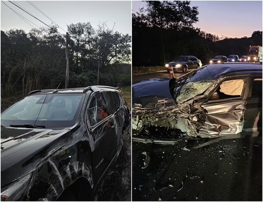 Carro de Fabiano Menotti destruído após bater em um veículo na BR-040