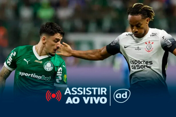 Jogadores na arte onde assistir ao jogo Corinthians x Palmeiras pela Copa do Brasil