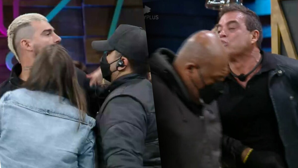 Dhomini e Radamés em trecho de no Quebra-Power, precisando ser separados pelos ninjas