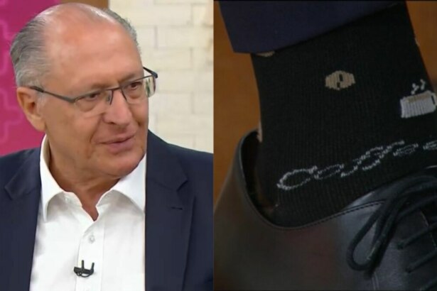 Geraldo Alckmin no Mais Você mostrando meia estilosa com a palavra "coffee"