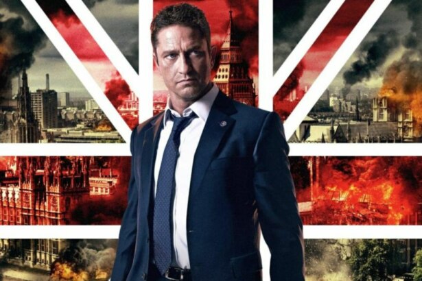 Gerard Butler no pôster de divulgação do filme Invasão a Londres, exibido no Cine Maior