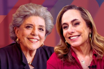 Leda Nagle ao lado de Cissa Guimarães. Elas estão sorridentes em montagem para divulgação dos 40 anos do Sem Censura