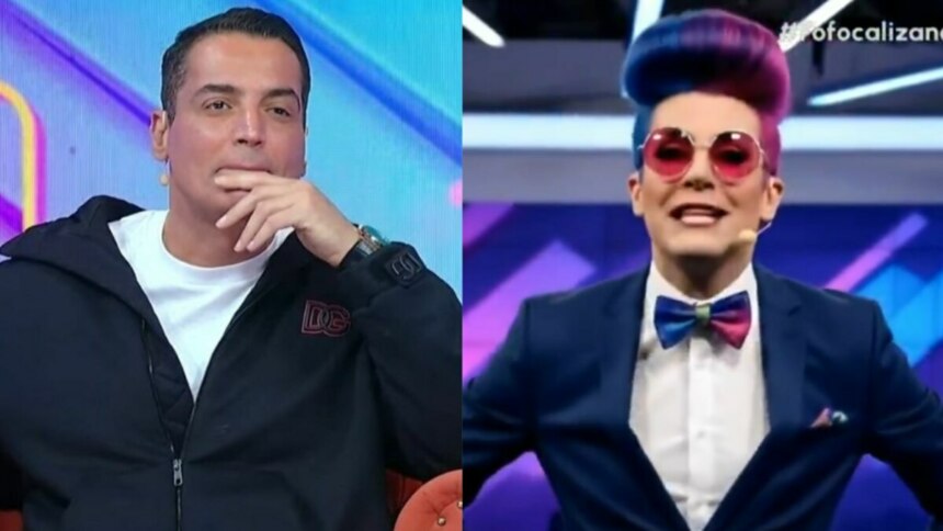 Leo Dias com semblante triste, em montagem com o colunista de IA no Fofocalizando