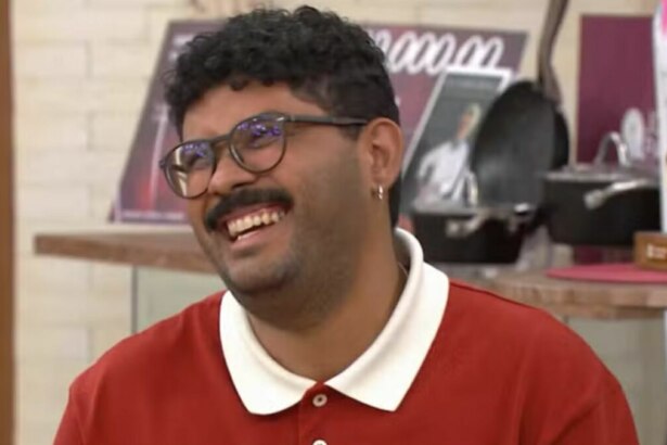 Lucas, sorridente, em trecho do Jogo de Panelas no Mais Você