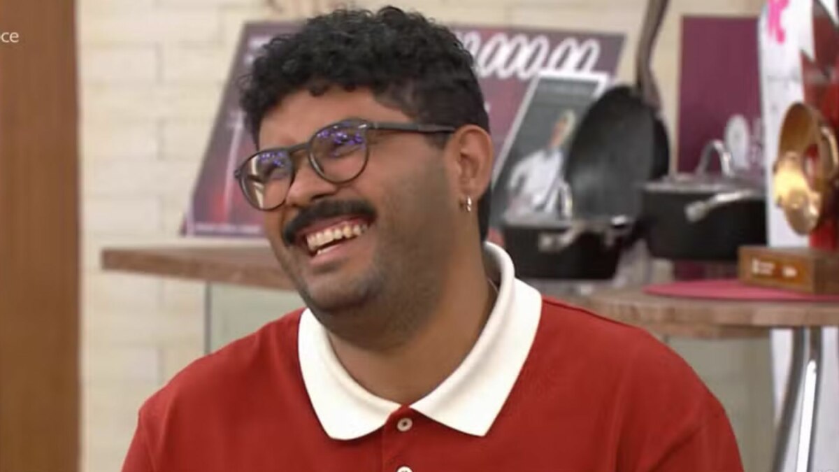 Lucas, sorridente, em trecho do Jogo de Panelas no Mais Você