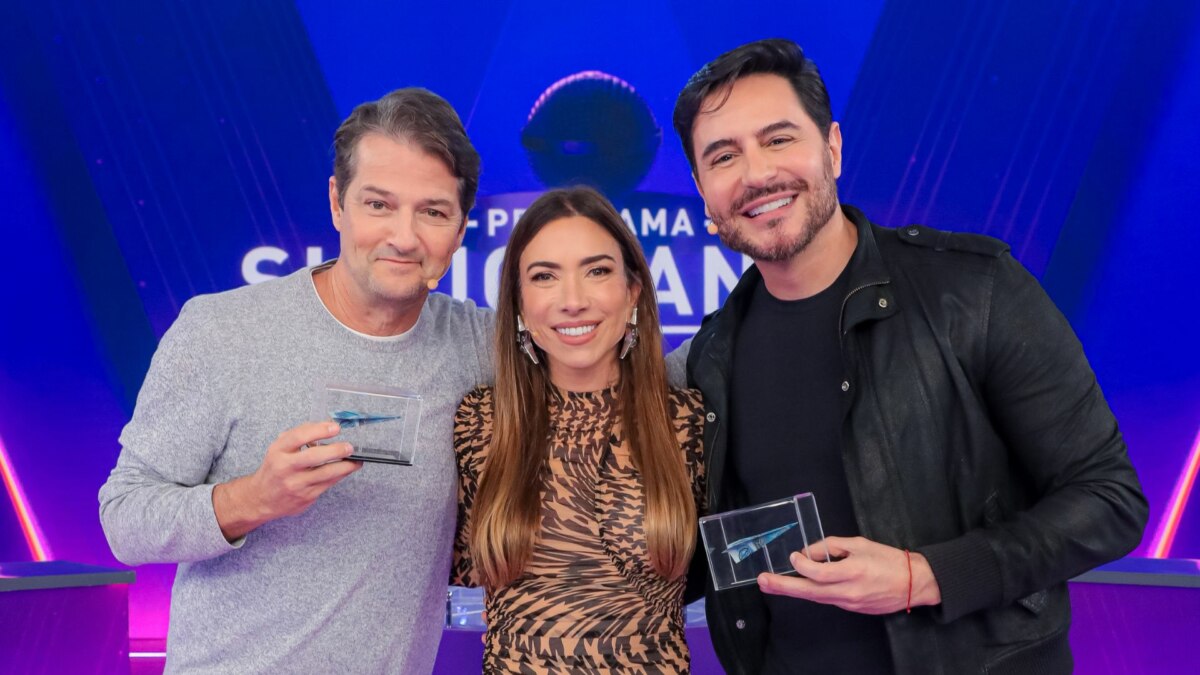 Marcelo Serrado e Ricardo Tozzi, ao lado de Patricia Abravanel, no Programa Silvio Santos