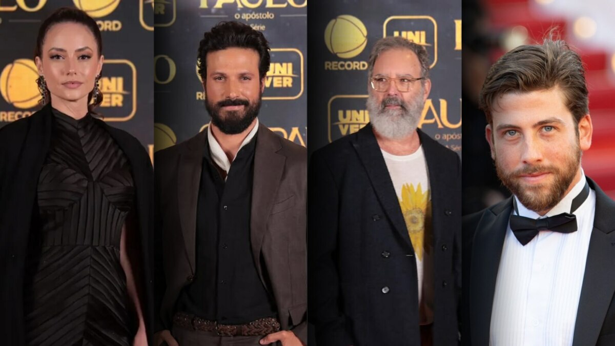 Rosanne Mulholland, Murilo Cezar, Floriano Peixoto e Pedro Nercessian com roupas de gala no lançamento de Paulo, O Apóstolo