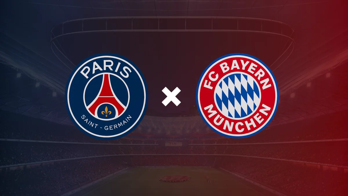 Logo do PSG x Bayern na arte de divulgação de onde assistir ao jogo do Mundial de Clubes